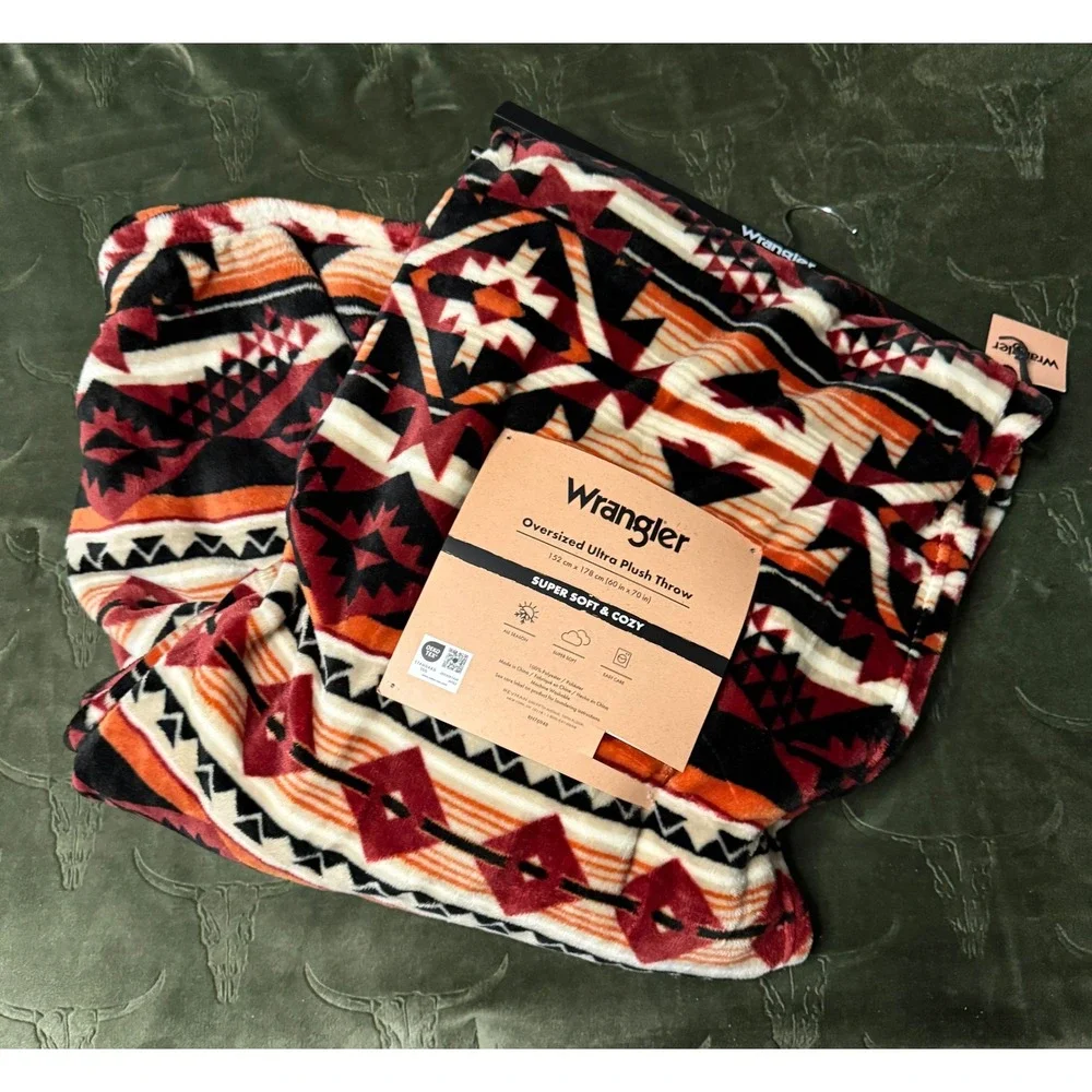 Wrangler Ultra Plush Throw Unisex 60x70 Multi New Southwestern Geometric Blanket